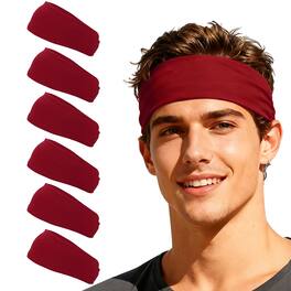 Unique Bargains - Sport Headbands for Men & Women, Stretchy Sweatband Absorbent Headbands, 6pcs - For Yoga/Sports/Running/Fitness/Cycling - Burgundy