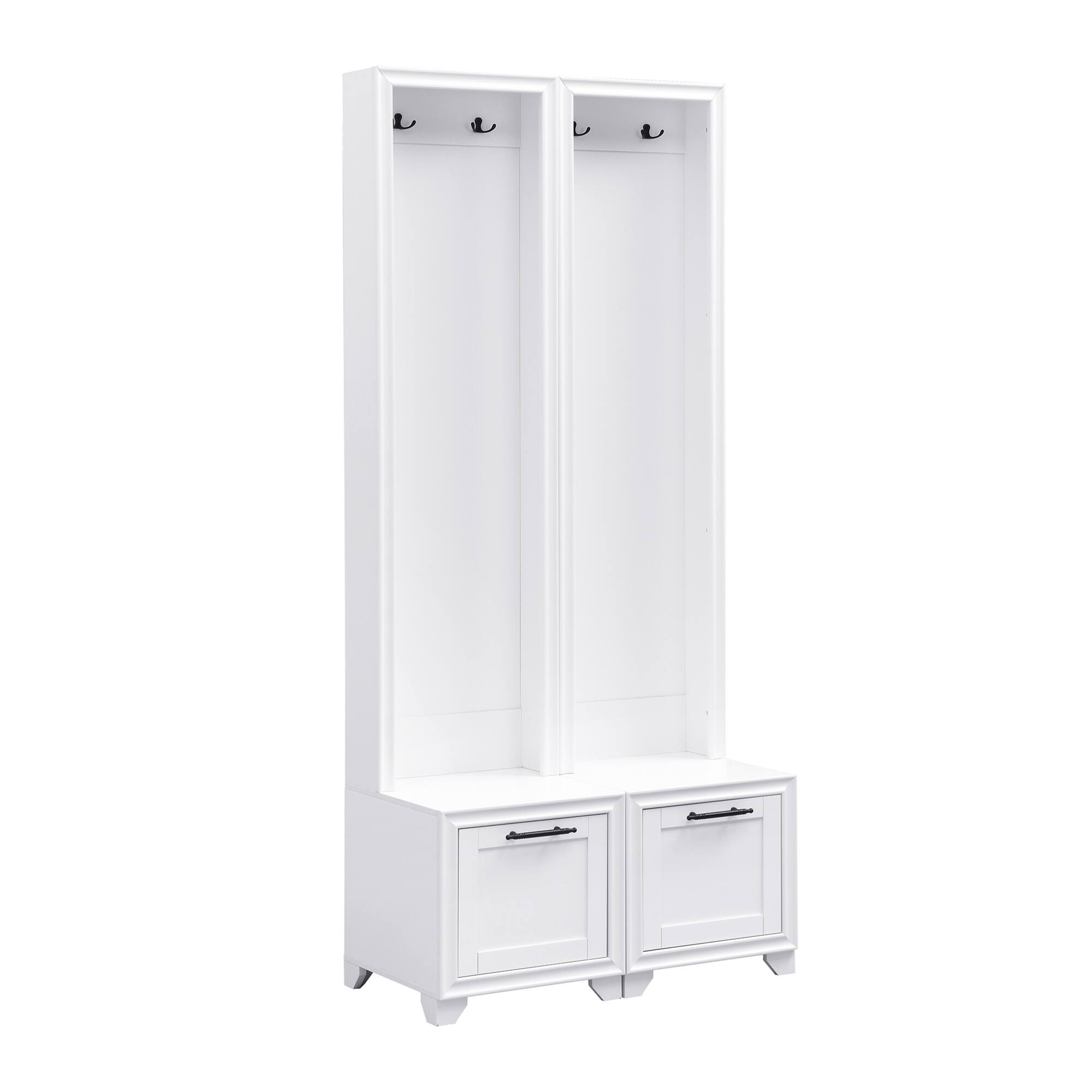 Alt View 4. GOODSILO - Elegant Free Standing Hall Tree Set of 2, Multifunctional Entryway Coat Rack with Seating Bench and Storage Drawers - White.