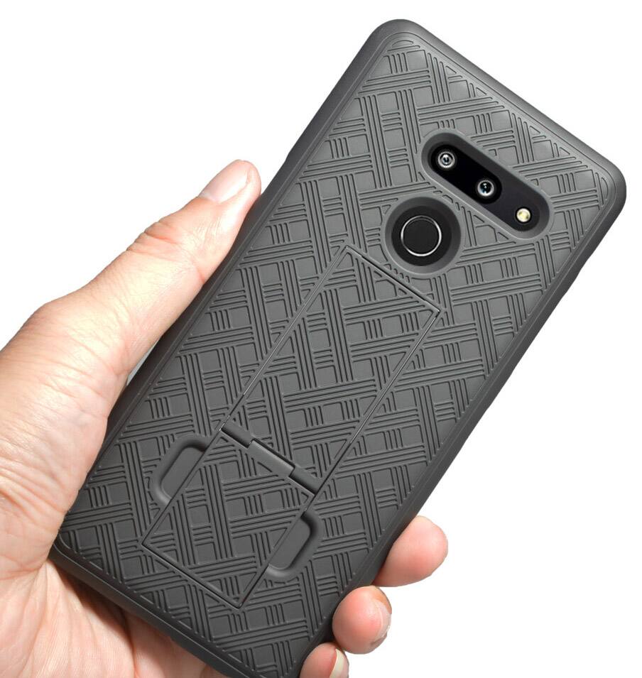 Alt View 6. Nakedcellphone - Case with Stand and Belt Clip Holster for LG G8 ThinQ Phone - Black.