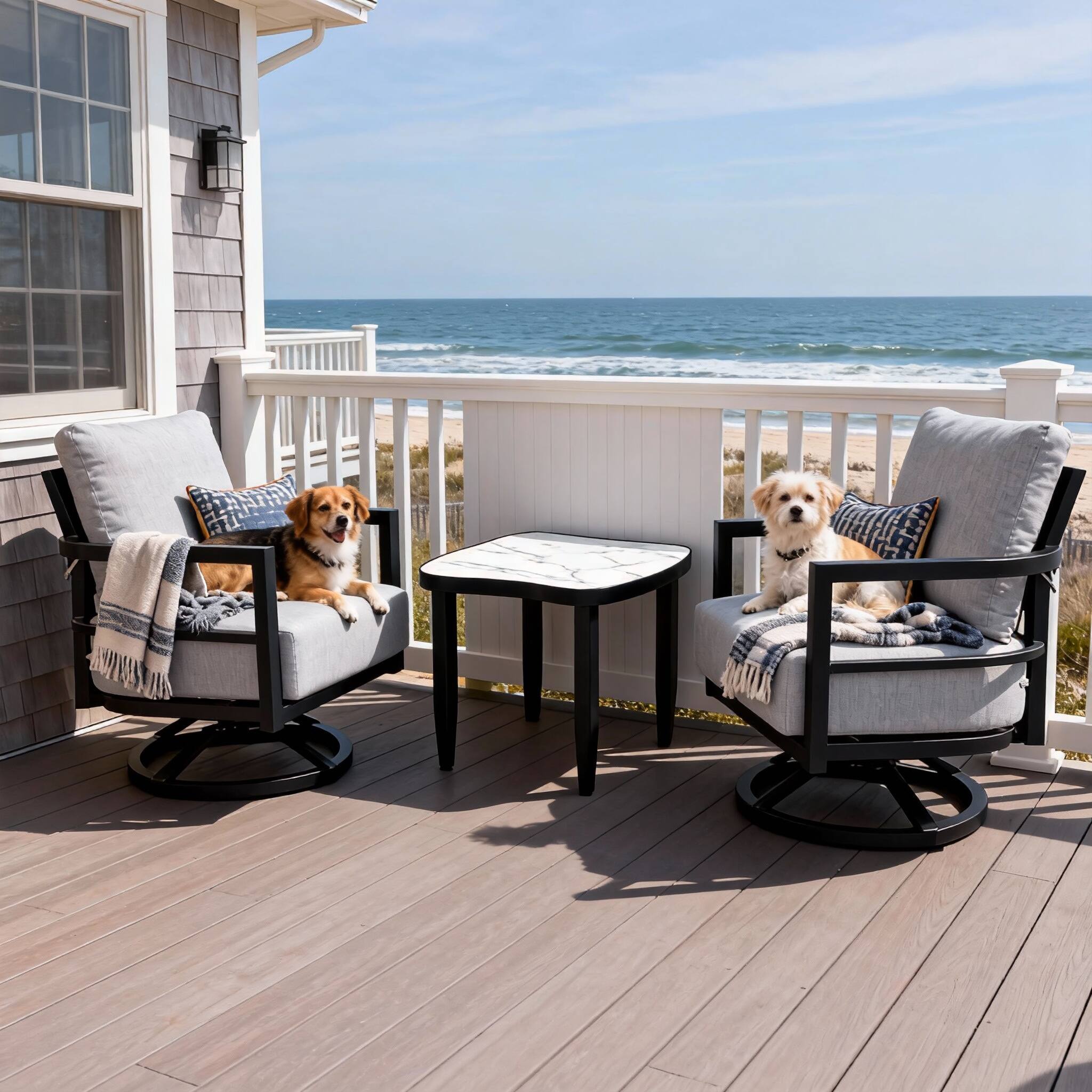 Back. Mondawe - 3-Piece Aluminum Patio Set with Fully Weld Swivel Lounge Chair, Side Table and Sunbrella Cushions - Ember Black+Grey.