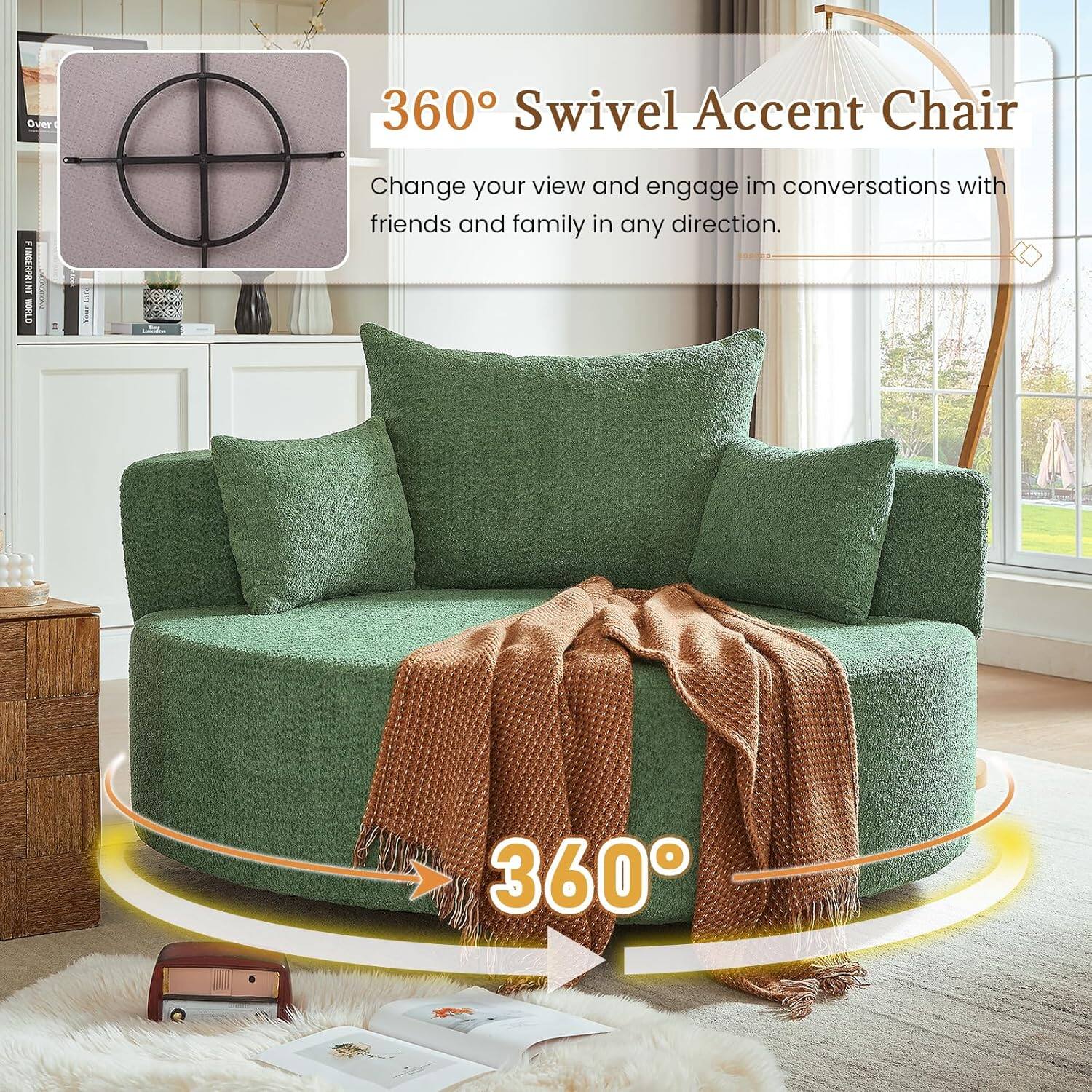360° Swivel Accent Chair

Change your view and engage in conversations with friends and family in any direction.
