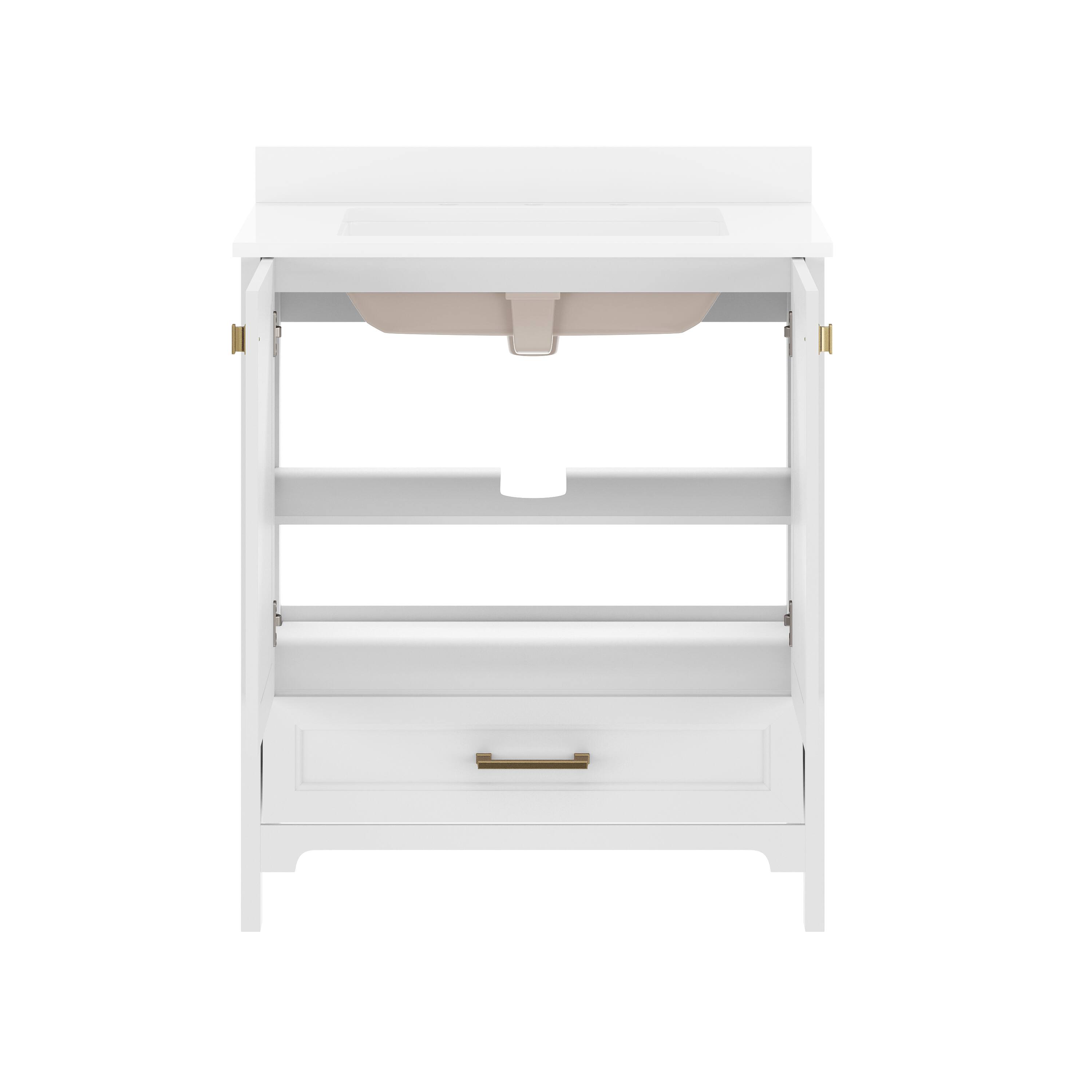 Alt View 7. Emma + Oliver - Bathroom Vanity w/ Ceramic Undermount Sink, Cabinet, Bottom Drawer - White Frame/Gold Hardware.