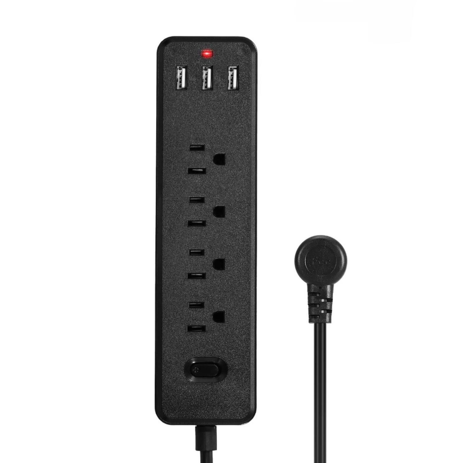 Angle. Stock Preferred - Multi 4-Outlet Surge Protector Power Strip with 4 USB Ports - Black.