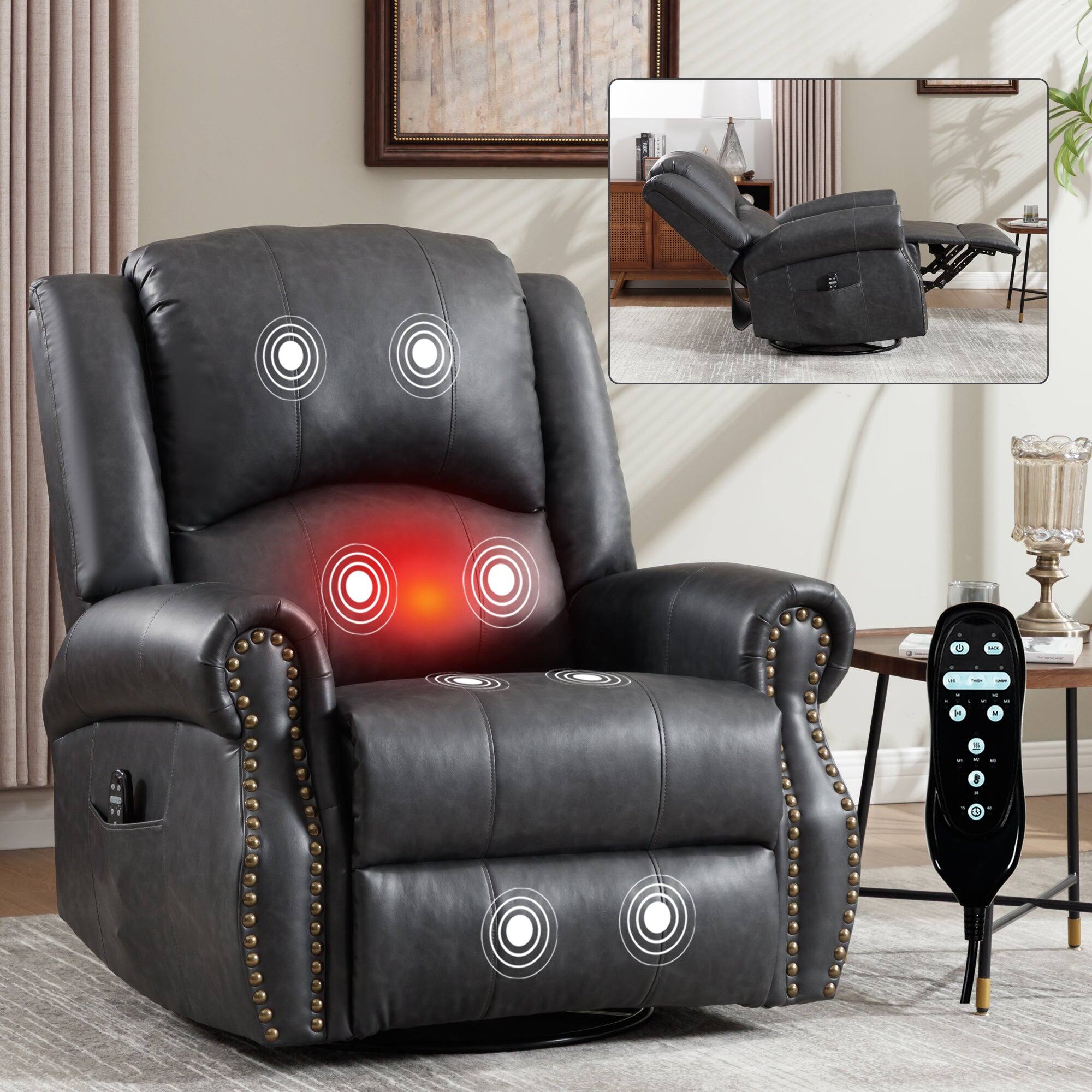Front. Boyel Living - Multi-Function Faux Leather Massage Recliner Chair with Heat, Swivel and Rocking in Gray - Gray.
