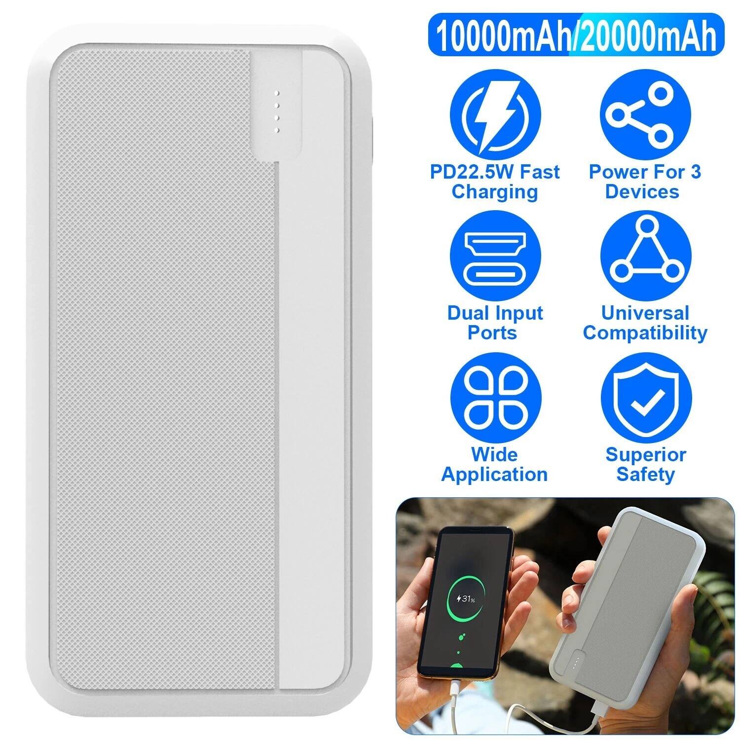 10000mAh/20000mAh

- PD22.5W Fast Charging
- Power For 3 Devices
- Dual Input Ports
- Universal Compatibility
- Wide Application
- Superior Safety

+31%