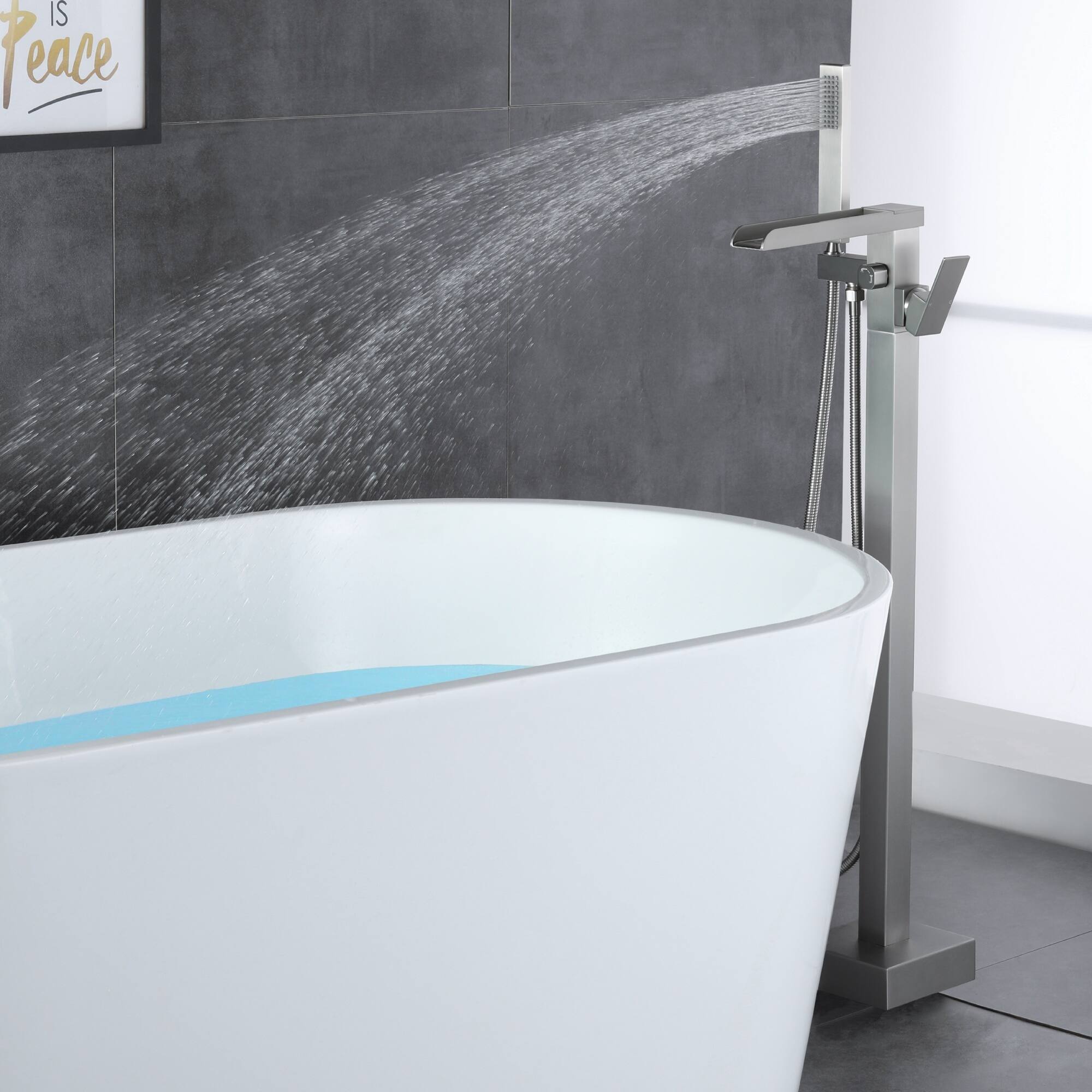 Alt View 3. Boyel Living - Brushed Nickel Freestanding Bathtub Faucet Solid Brass Waterfall Spout Handheld Spray cUPC Certified - Brushed Nickel.