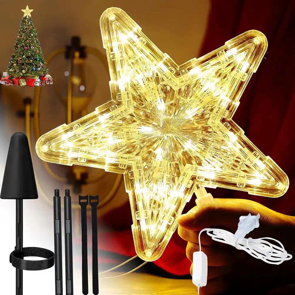 Front. Schertz - "9" Lighted Christmas Star Tree Topper with 30 LEDs, Indoor/Outdoor Use" - yellow.