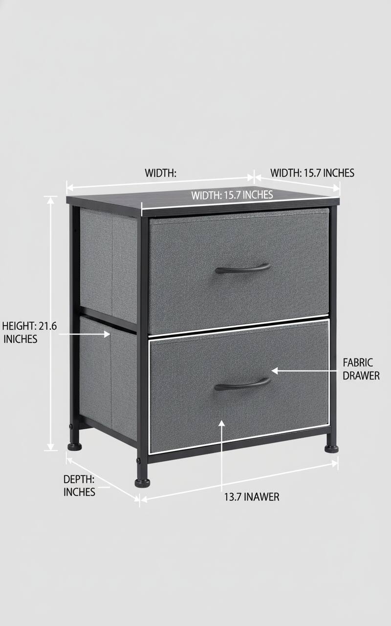 WIDTH: 15.7 INCHES  
HEIGHT: 21.6 INCHES  
FABRIC DRAWER  
DEPTH: 13.7 INCHES