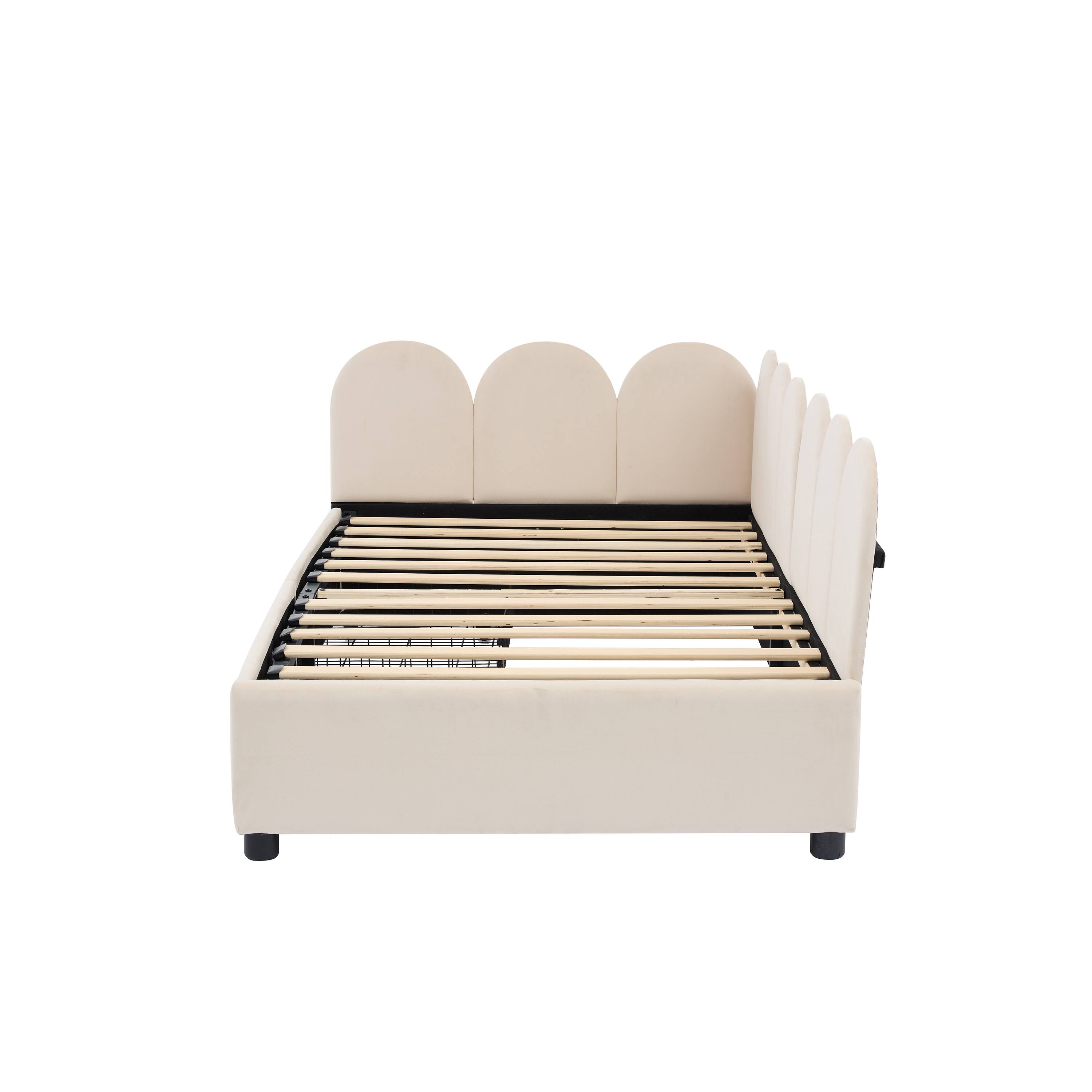 Back. Tiramisubest - Twin size Upholstered Daybed with 2 Drawers, Velvet Sofabed with Soft Fabric Headboard, No Box-spring Needed, Beige - Beige.