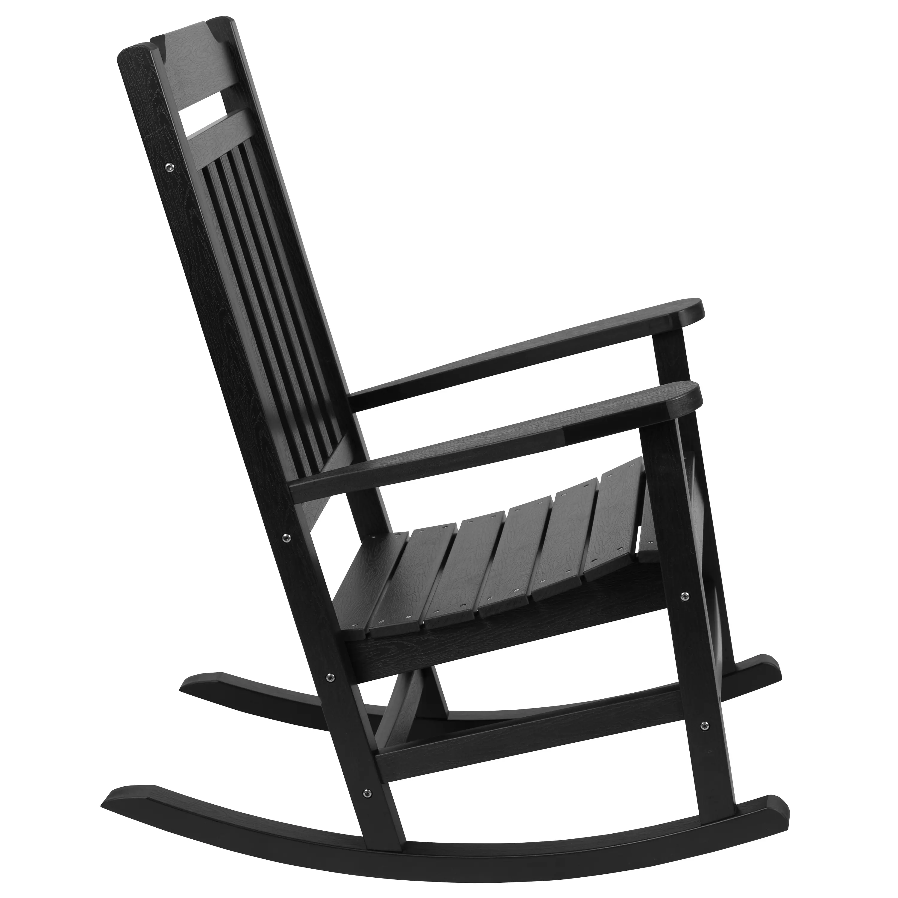 Alt View 7. Emma + Oliver - Set of 2 All-Weather Poly Resin Faux Wood Rocking Chairs for Porch &Patio - Black.