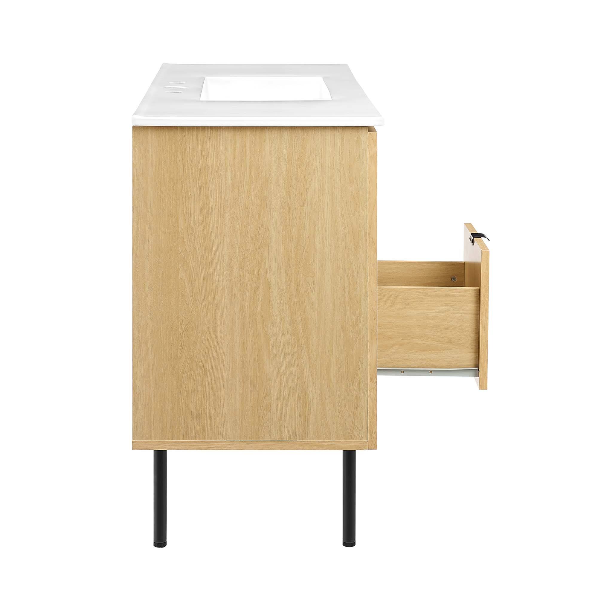 Alt View 5. Modway - Chaucer 48" Bathroom Vanity with White Basin Included by Modway - Oak White.