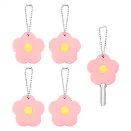Unique Bargains - 5pcs Key Covers Caps, PVC Flower Key Identifiers Markers for 1.26" Flat Keys Office Apartment - Pink