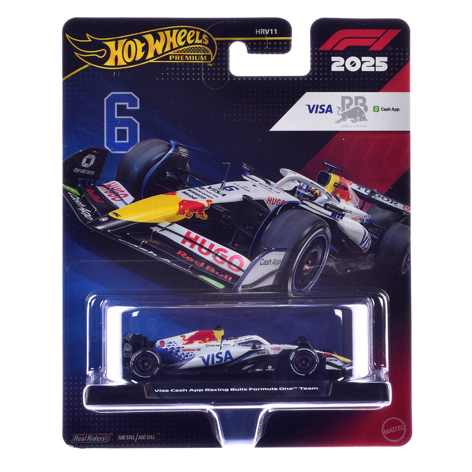 HRV11 HOT WHEELS PREMIUM 6 dynatrace WHH Mobil guyone VISA 9 RedBull HUG MFC HUGO Re CashApp  
2025 VISA RB $ Cash App timess NEW DOR  
PR  
LiCante BONDARE VISA  
HUGO Toold with  
Cash App  
Bulls Formula One Team Visa Cash App Racing  
Real Riders: METAL/MTAL  
SMATTEL