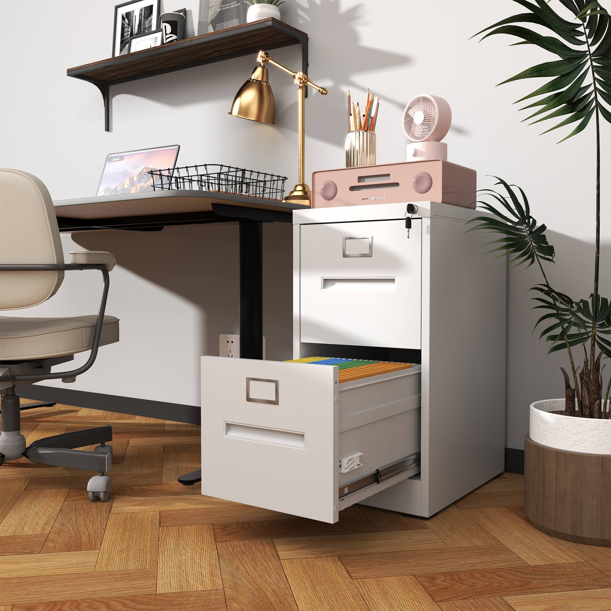 Left. APRILSOUL - 2 Drawer File Cabinet with Lock Metal Vertical File Cabinet Office Home, A4 Legal/Letter Size Narrow File Cabinet Locked.