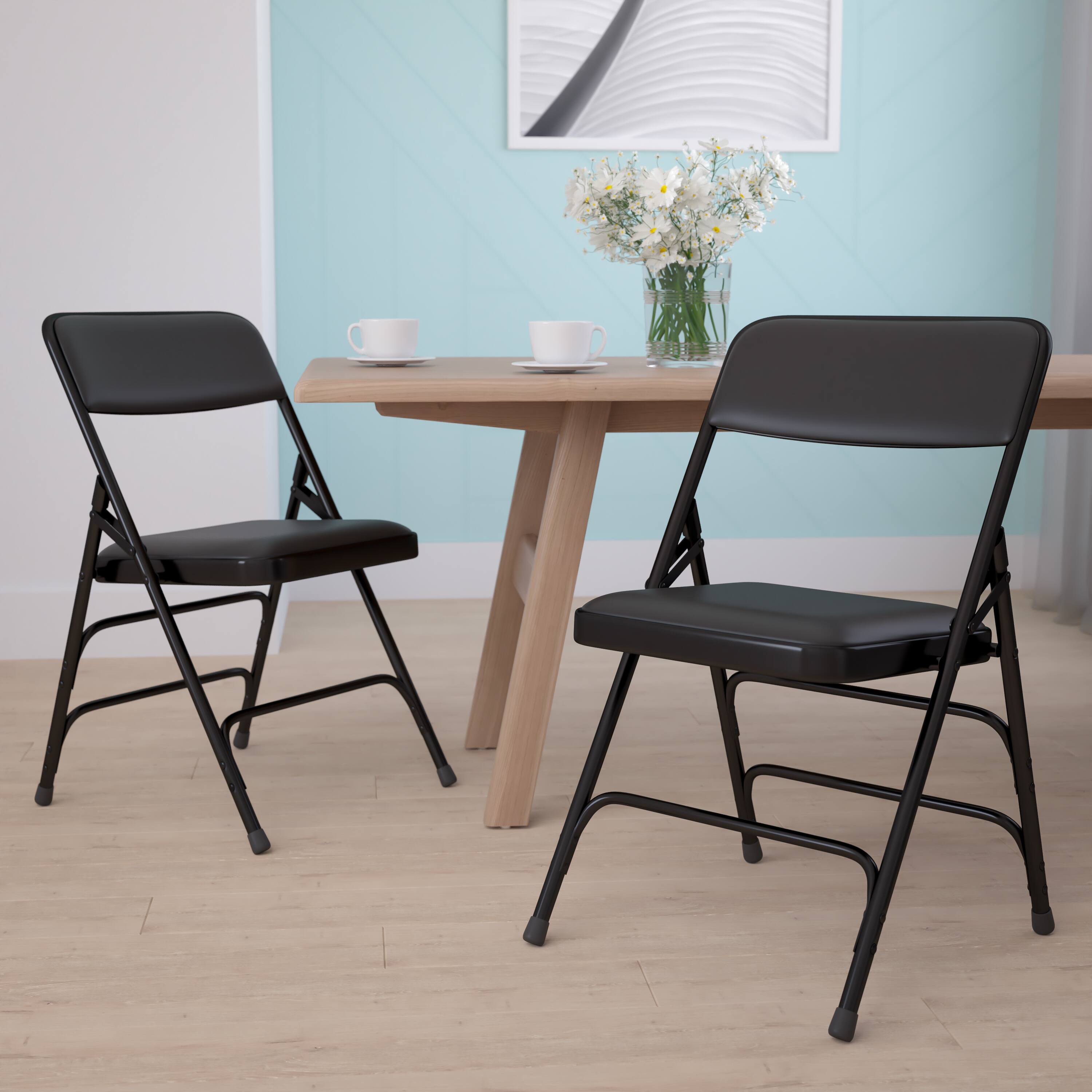 Alt View 2. Emma + Oliver - 2 Pack Home & Office Portable Party Events Padded Metal Folding Chair - Black Vinyl/Black Frame.