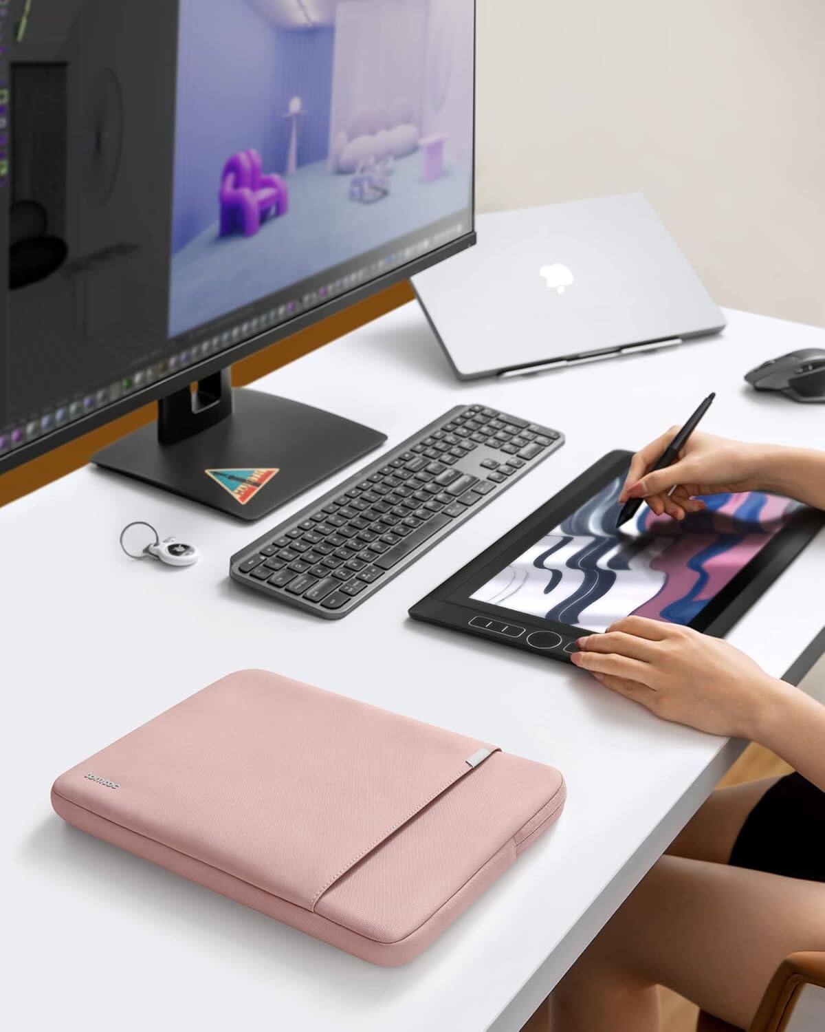 Alt View 7. tomtoc - Defender-A13 360° Recycled Laptop Sleeve Bag Case for 15-inch MacBook Air M5/A3448 2026, M4/A3241, M3/A3114, M2/A2941 - Pink.