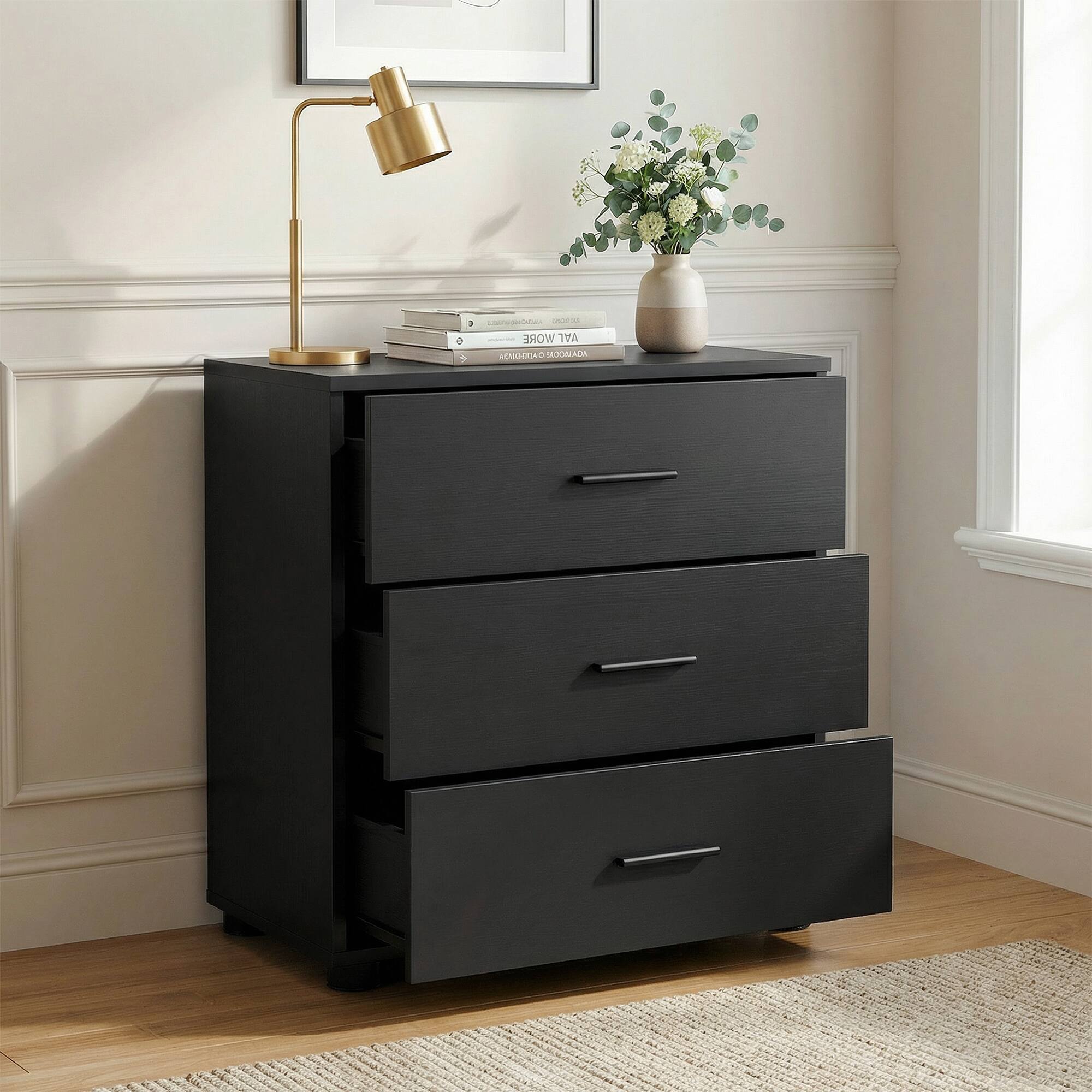 Aheaplus - Wood Closet Organizer & Nightstand with 3 Drawers, Bedroom Storage System - Black
