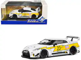 Solido - 2019 Nissan GTR35 "LBWK Silhouette" RHD (Right Hand Drive) #23 Graphics 1/43 - White with Yellow