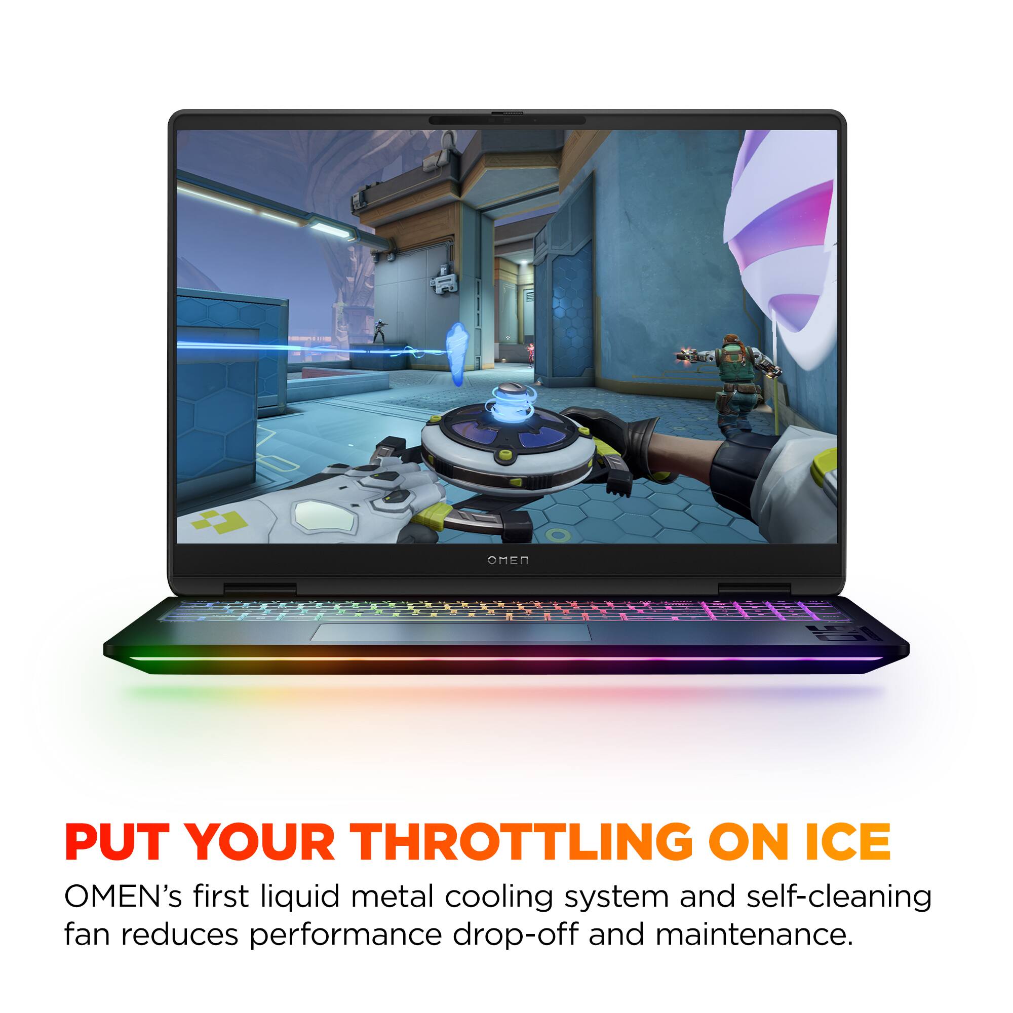 OMEN's first liquid metal cooling system and self-cleaning fan reduces performance drop-off and maintenance.
