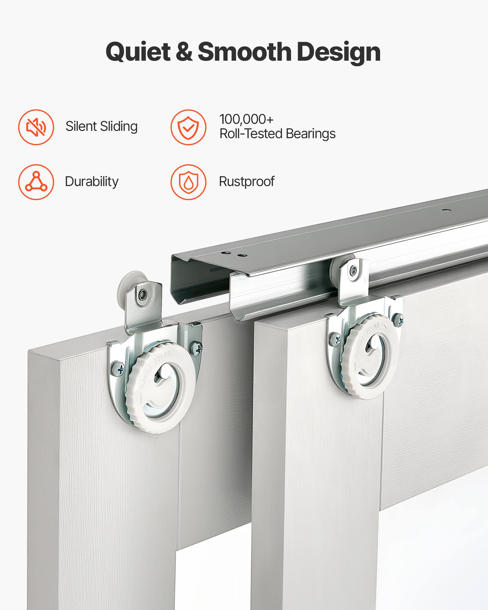 Quiet & Smooth Design  
Silent Sliding  
100,000+ Roll-Tested Bearings  
Durability  
Rustproof