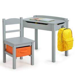 Gymax - Kids Table and Chair Set Wood Activity Study Desk w/ Storage Drawer Hook Grey - Gray