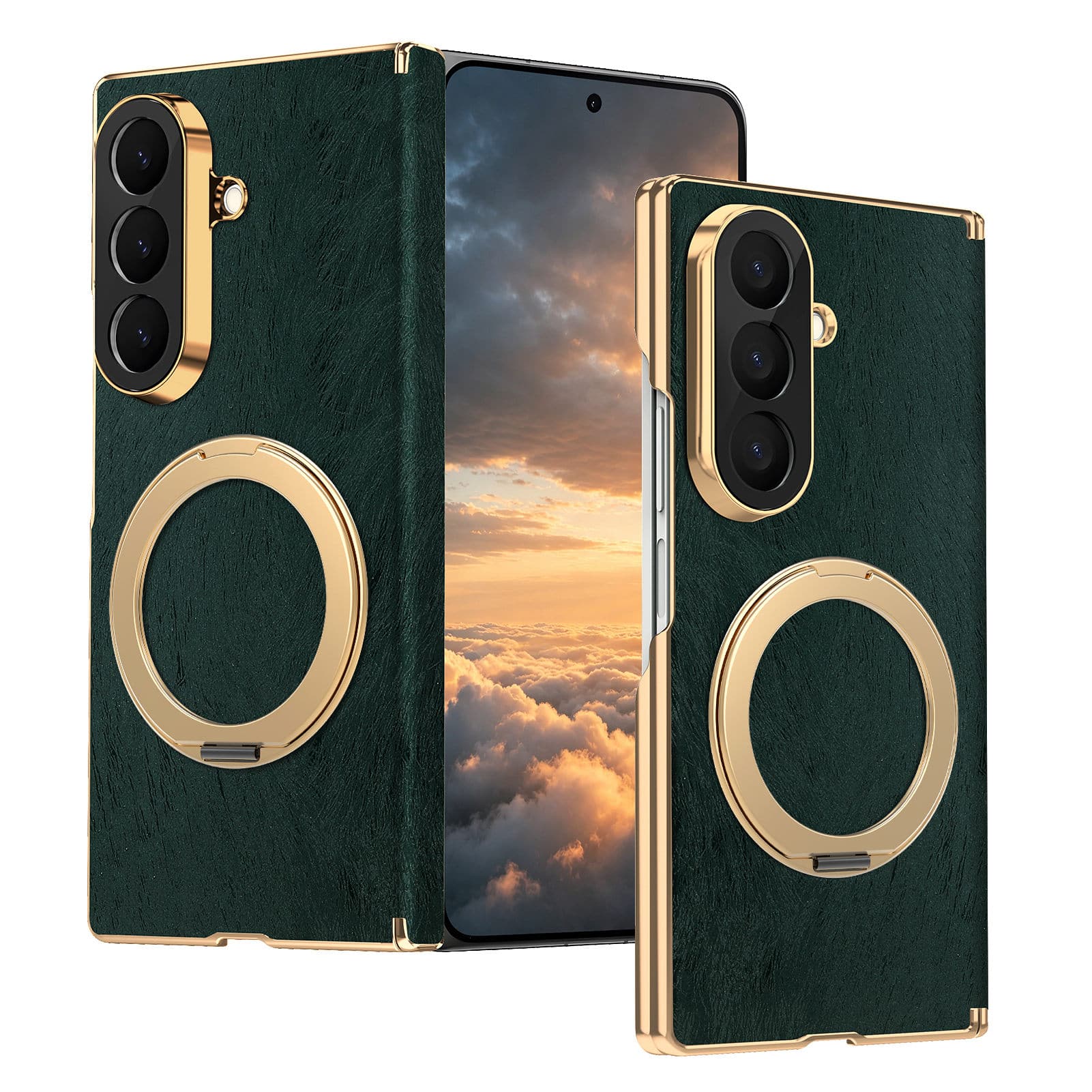 Dteck - Shockproof Magnetic Case for Samsung Galaxy Z Fold8 Ultra with Ring Stand, Leather Texture Rigid Plastic Hinge Cover - Darkgreen price history on PriceWatchPro