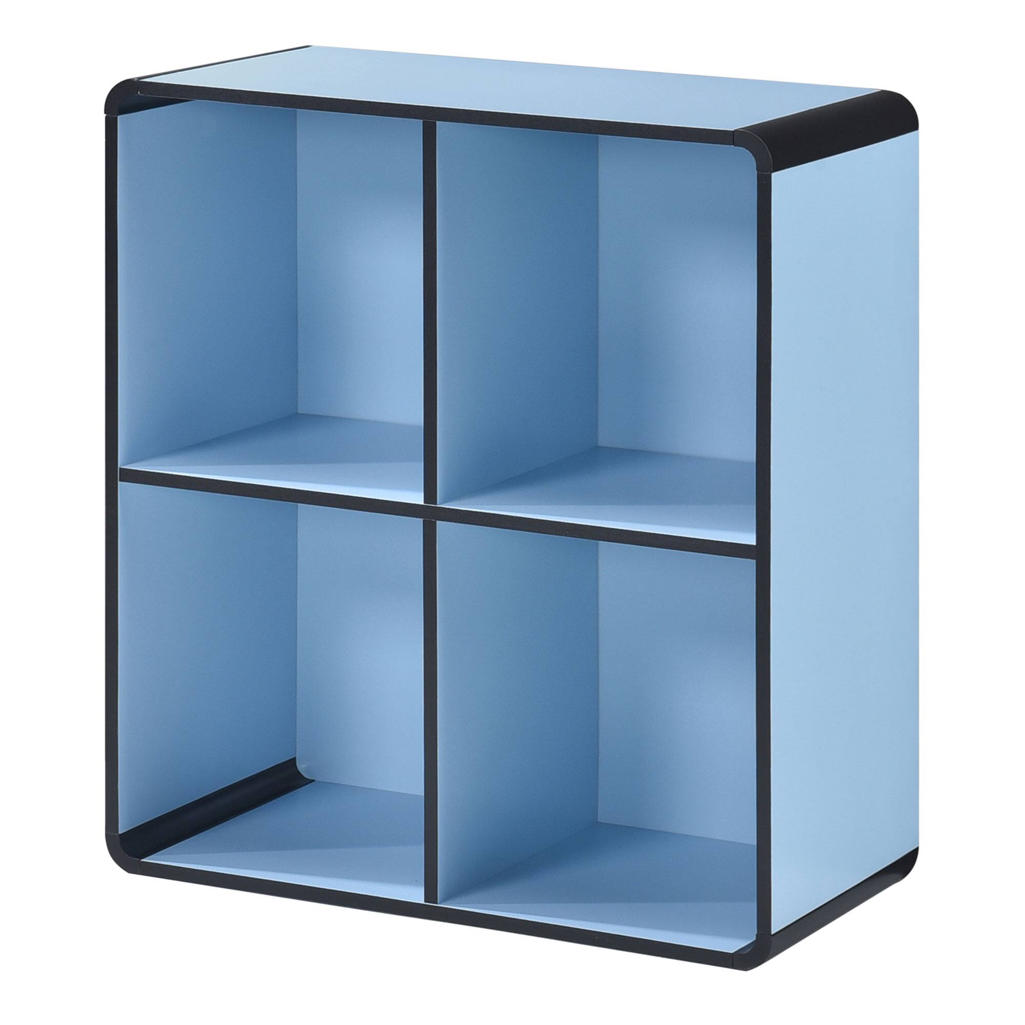 Back. Kings Brand Furniture - Kings Brand Furniture Dothan Wood 4-Cubed Open Bookcase - Storage Shelf Organizer Bookshelf - Blue.