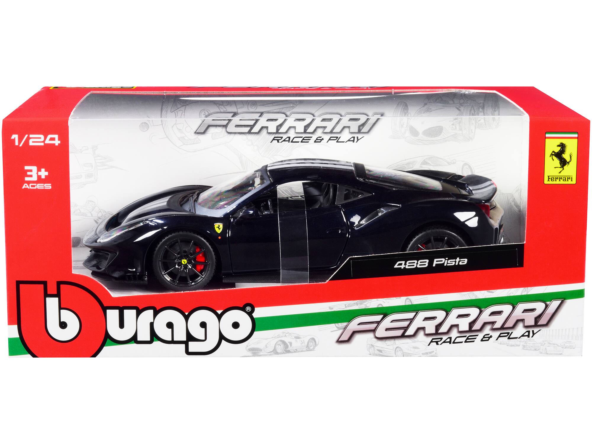 1/24 FERRARI RACE & PLAY  
3+ AGES  
Ferrari 488 Pista  
burago