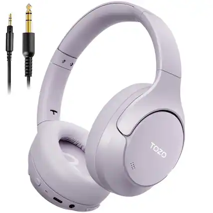 Front. TOZO - HT3 Wire/Wireless AI Noise Cancel Over Ear Bluetooth 6.0 Headphone, 90H, Hi-Res, APP 32EQ, Foldable Adjustable Headband - Purple.