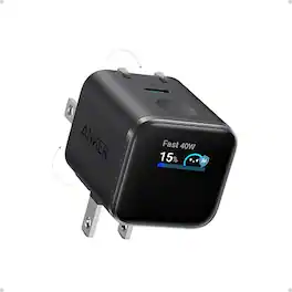Anker - Nano Smart Display USB C Charger Block, 45W Max GaN Phone Charger,180° Foldable Plug - Black