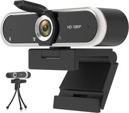 Core Tech - 1080P HD Webcam with Microphone & Privacy Cover - Black