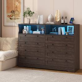 GARVEE - 8 Drawer Wood Dresser, Wide Chest Storage for Bedroom, Living Room, Hallway, TV Stand for Up to 55" TV - Brown