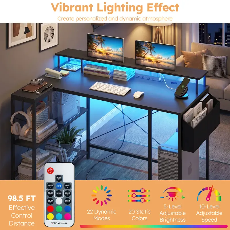Vibrant Lighting Effect  
Create personalized and dynamic atmosphere  

98.5 FT Effective Control Distance  
COLOR MODE - 22 Dynamic Modes  
5-Level Adjustable Brightness  
10-Level Adjustable Speed  
20 Static Colors  
RF Wireless
