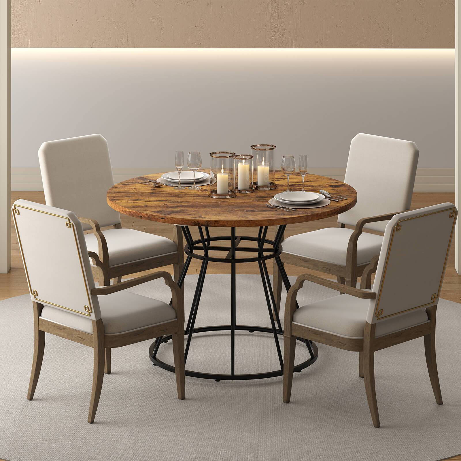 Alt View 3. Costway - Costway 47" Round Dining Table with Wooden Tabletop, Metal Base for Home Dining Room - Brown + Black.