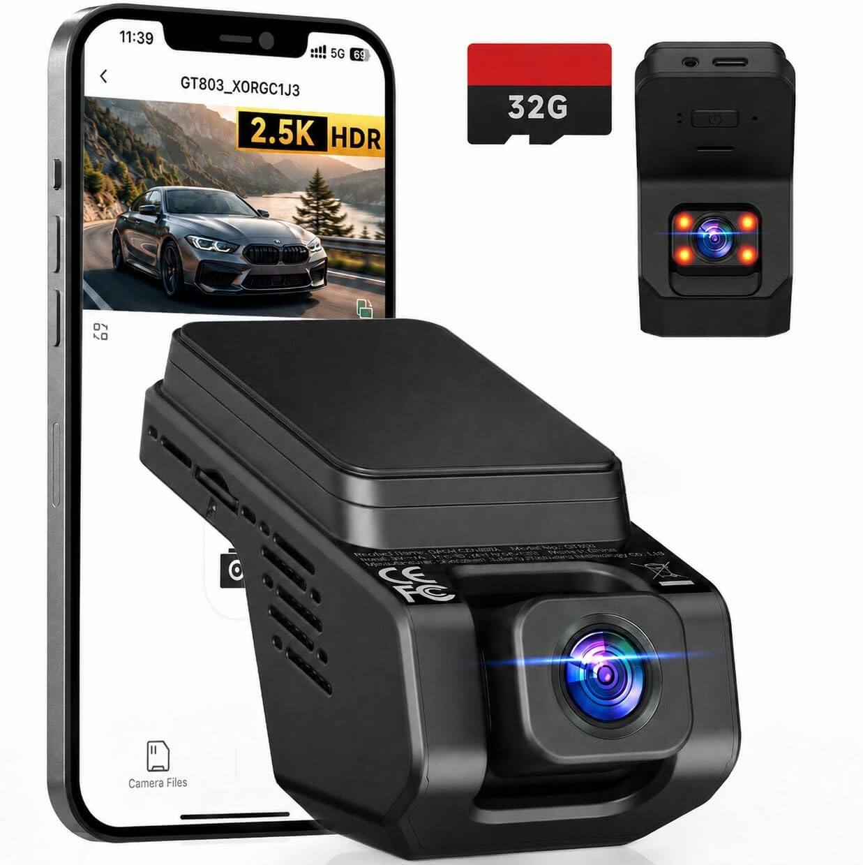 E-YEEGER - Dash Cam Front and Inside, 2.5K+ 1080P Cabin Camera for Cars with 32GB Card WiFi Car Dash Camera - Black