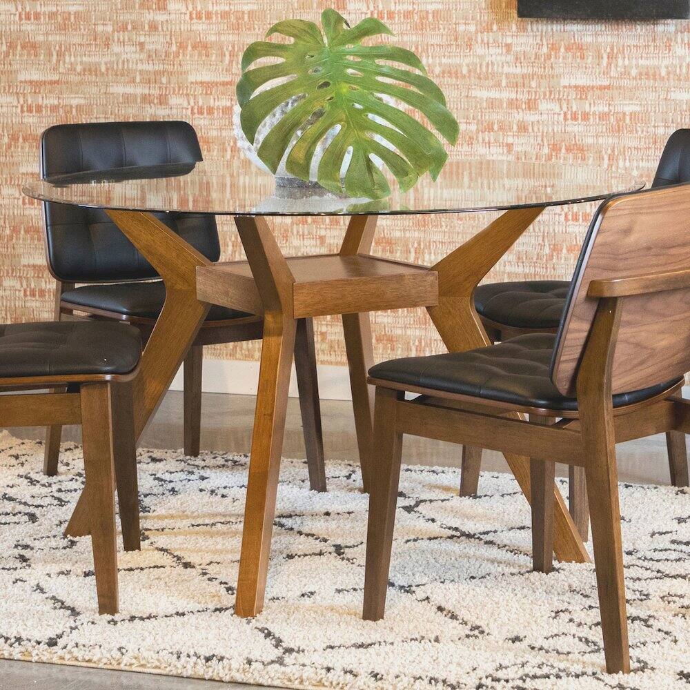 Alt View 2. Coaster Co. of America - Paxton Round 48-inch Glass Top Wood Dining Table Nutmeg - Brown.