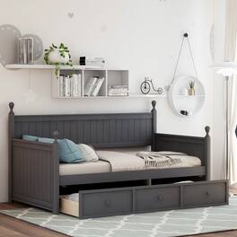 Tiramisubest - Wood Daybed with Three Drawers ,Twin Size Daybed,No Box Spring Needed ,Gray - Gray
