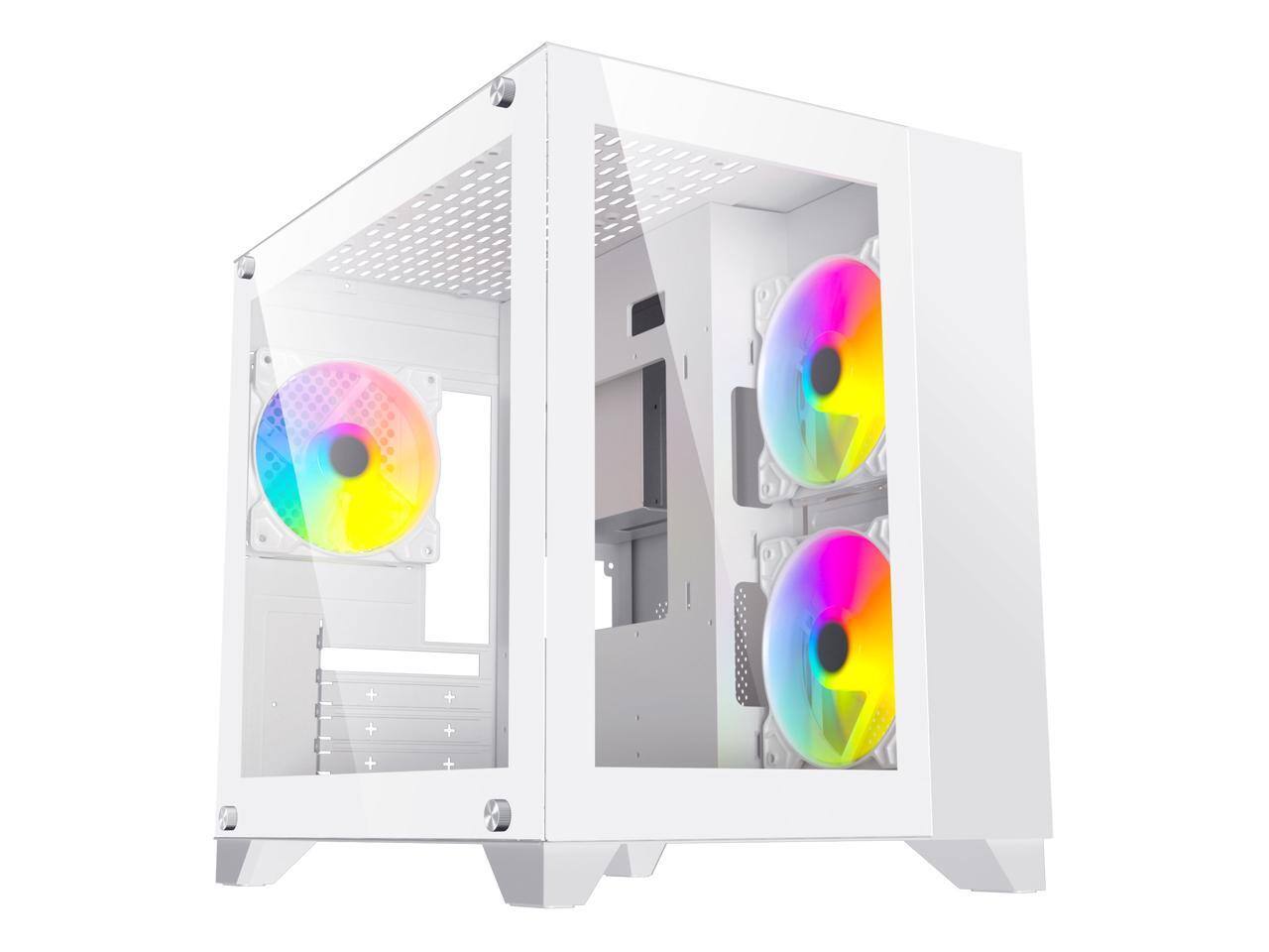 Alt View 1. DIYPC - DIYPC ARGB-Q3.R2-W White USB3.0/Type C Micro ATX Case w/ Tempered Glass & 3 ARGB Fans - White.