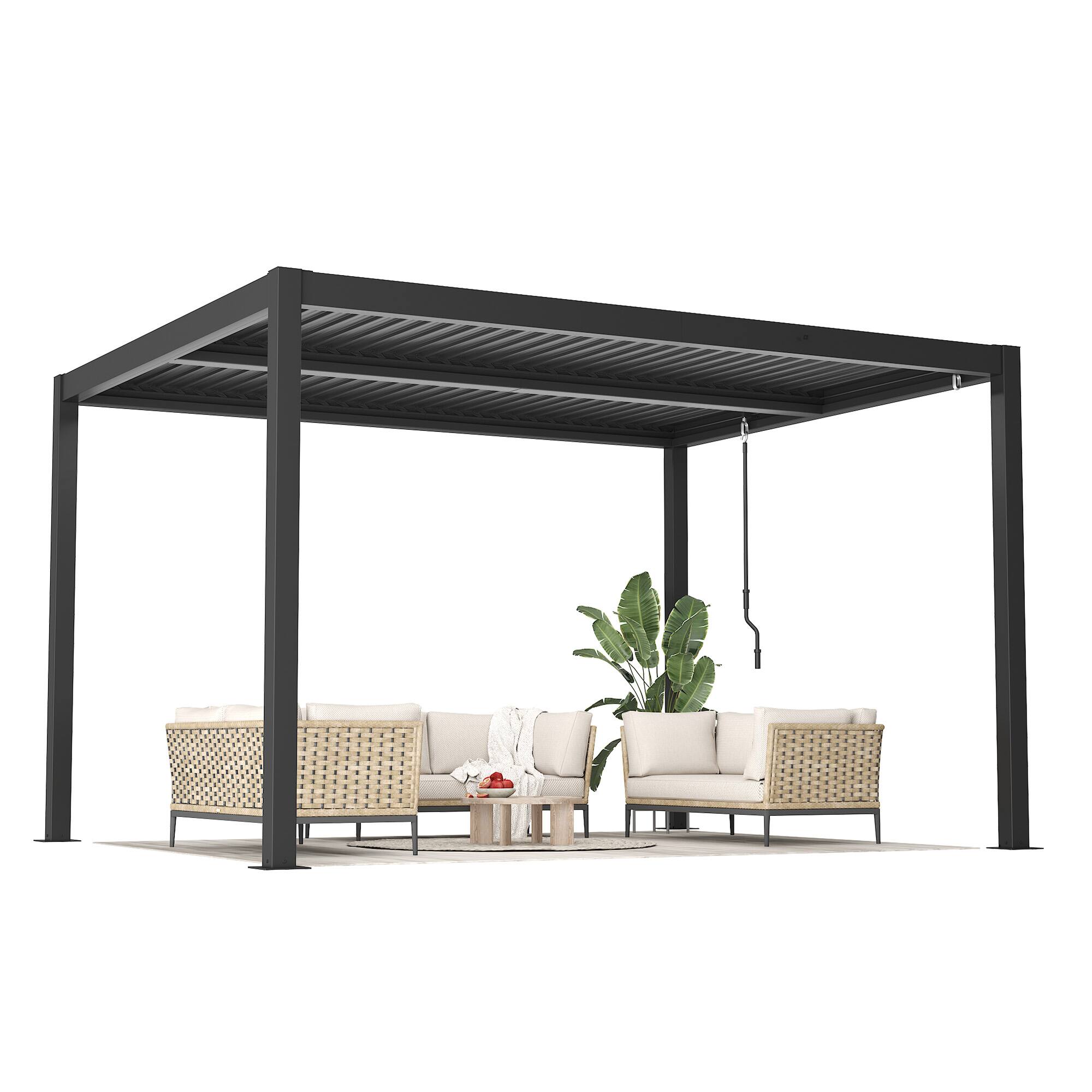 Alt View 6. U-HOMY - 10' x 12' Louvered Pergola with Adjustable Roof & Drainage, Metal Outdoor Patio Gazebo.