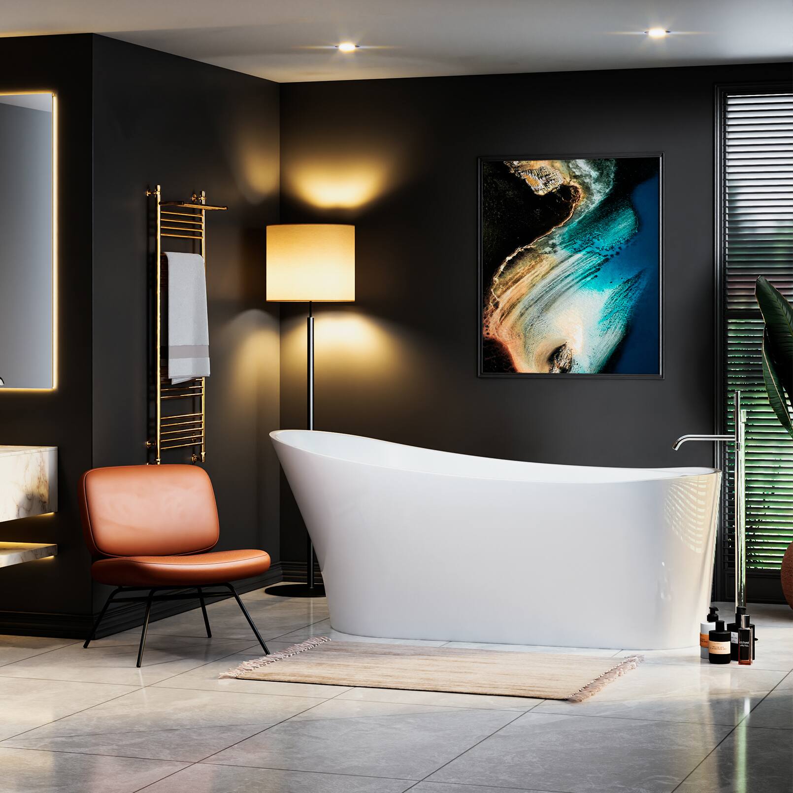 Alt View 3. Empava - 67 in. x 29.5 in. Freestanding Flat Bottom Bath Tub Soaking Bathtub with Left Drain - White.