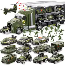 Joyfy - 25 in 1 Military Truck Toys, Army Men Tanks with Soldier Men, Mini Battle Car Toy with Lights and Sounds, Gifts for Todd