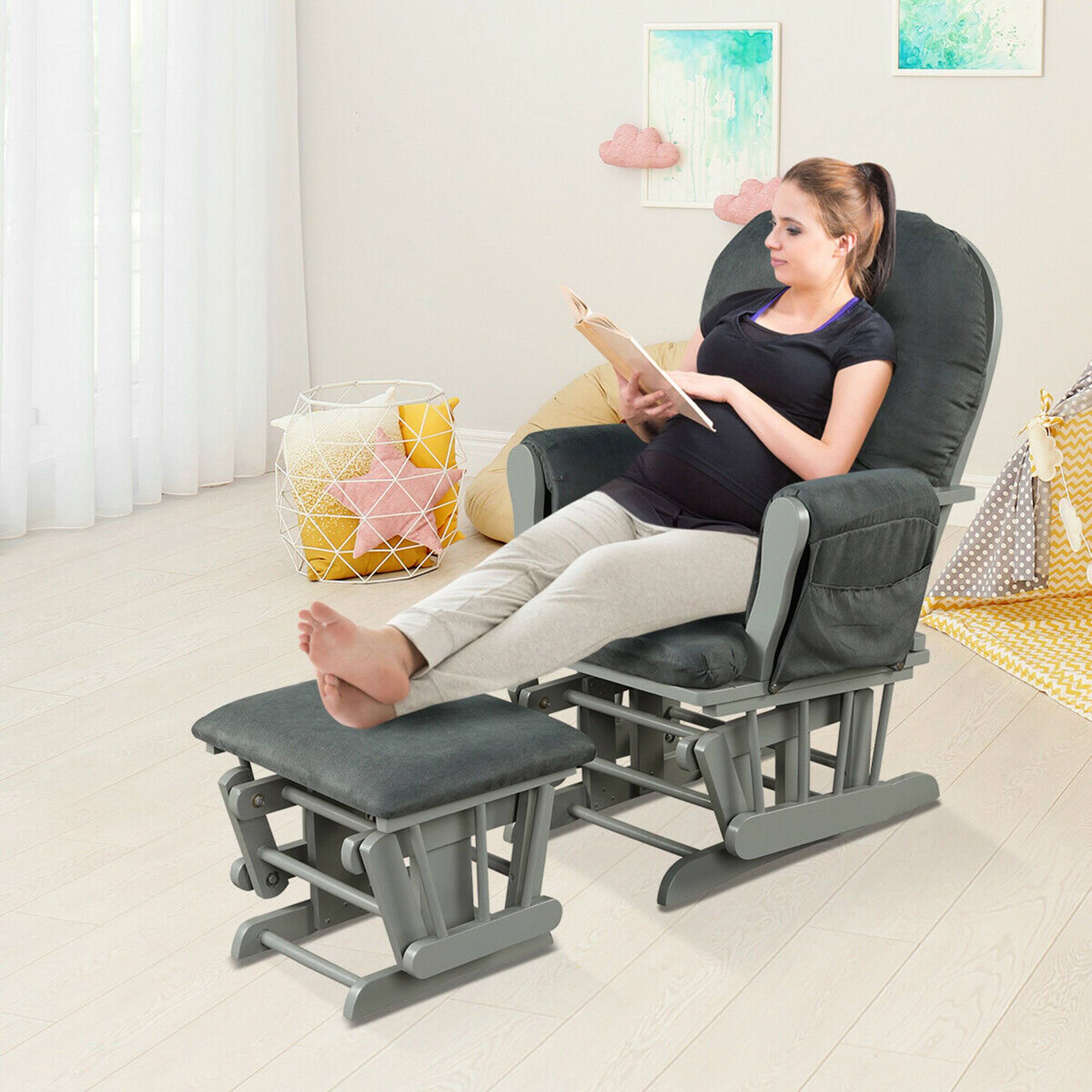Alt View 4. Gymax - Gymax Baby Nursery Relax Rocker Rocking Chair Glider & Ottoman Set w/ Cushion Dark Grey - Dark Grey.