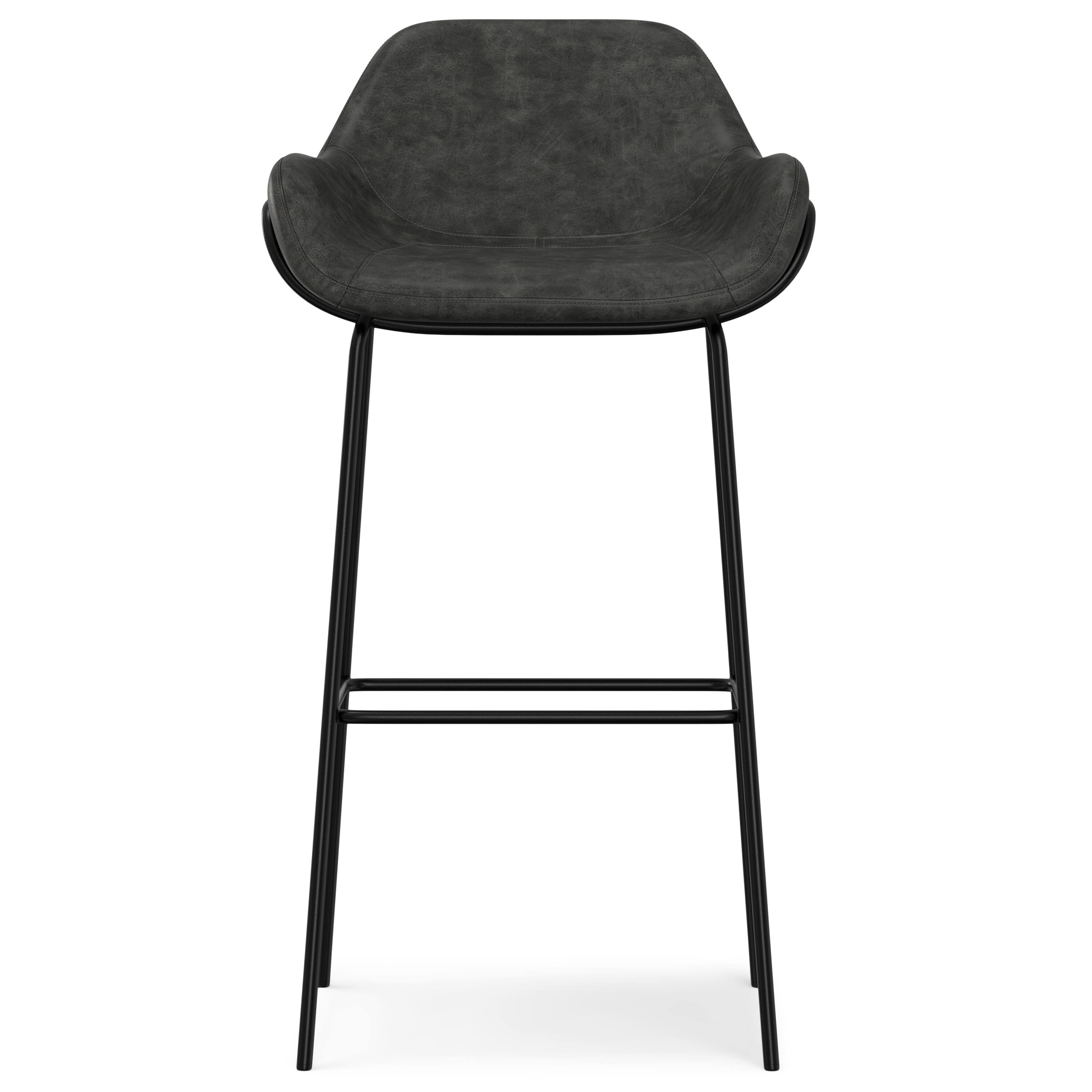 Left. Simpli Home - Simpli Home Mira Contemporary Bar Stool in Distressed Slate Grey  Vegan Faux Leather - Distressed Slate Grey.