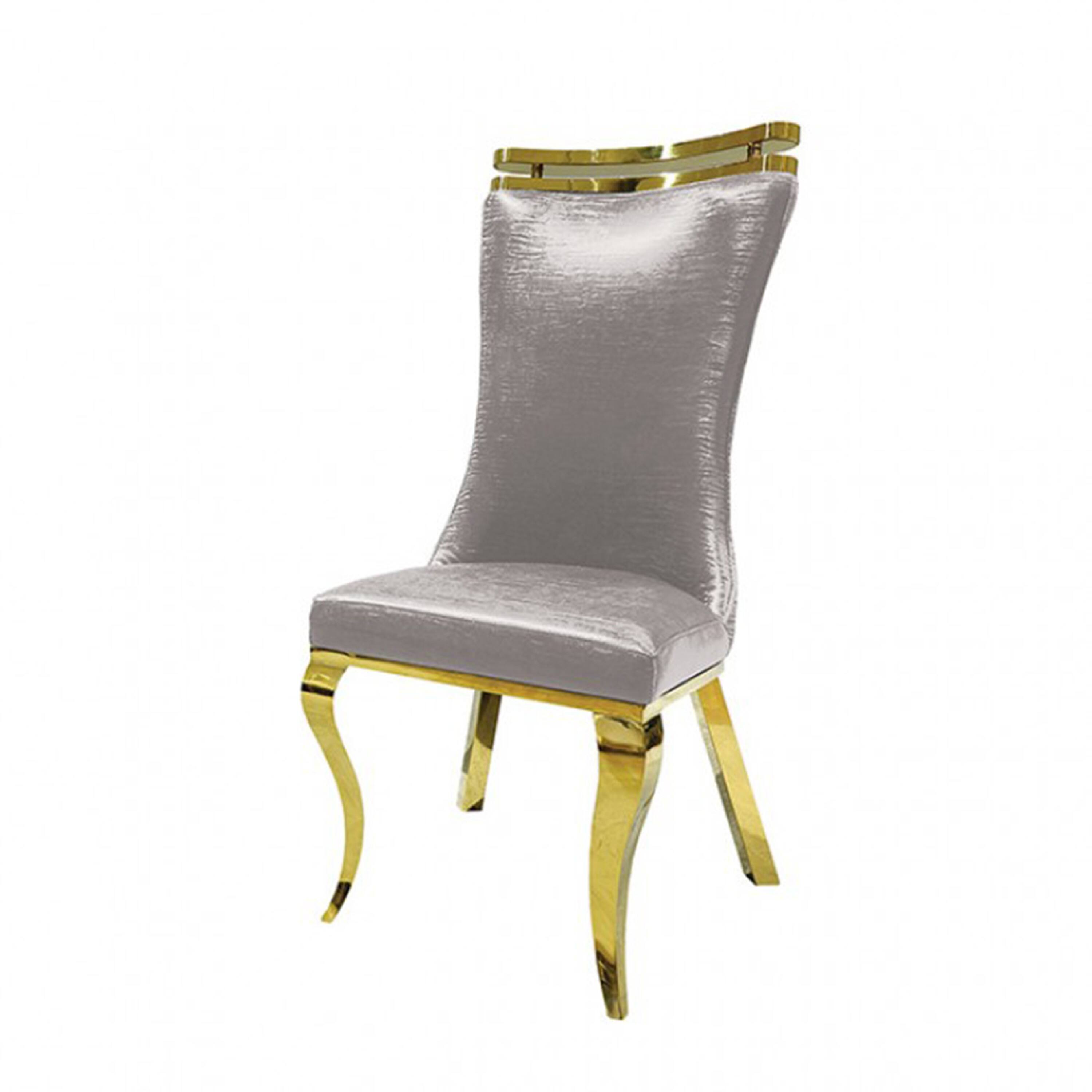 Alt View 1. Manhattan Lane - Pedy Dining Side Chair Set of 2, Gray Faux Leather, Gold Saber Legs - Silver, Gold.