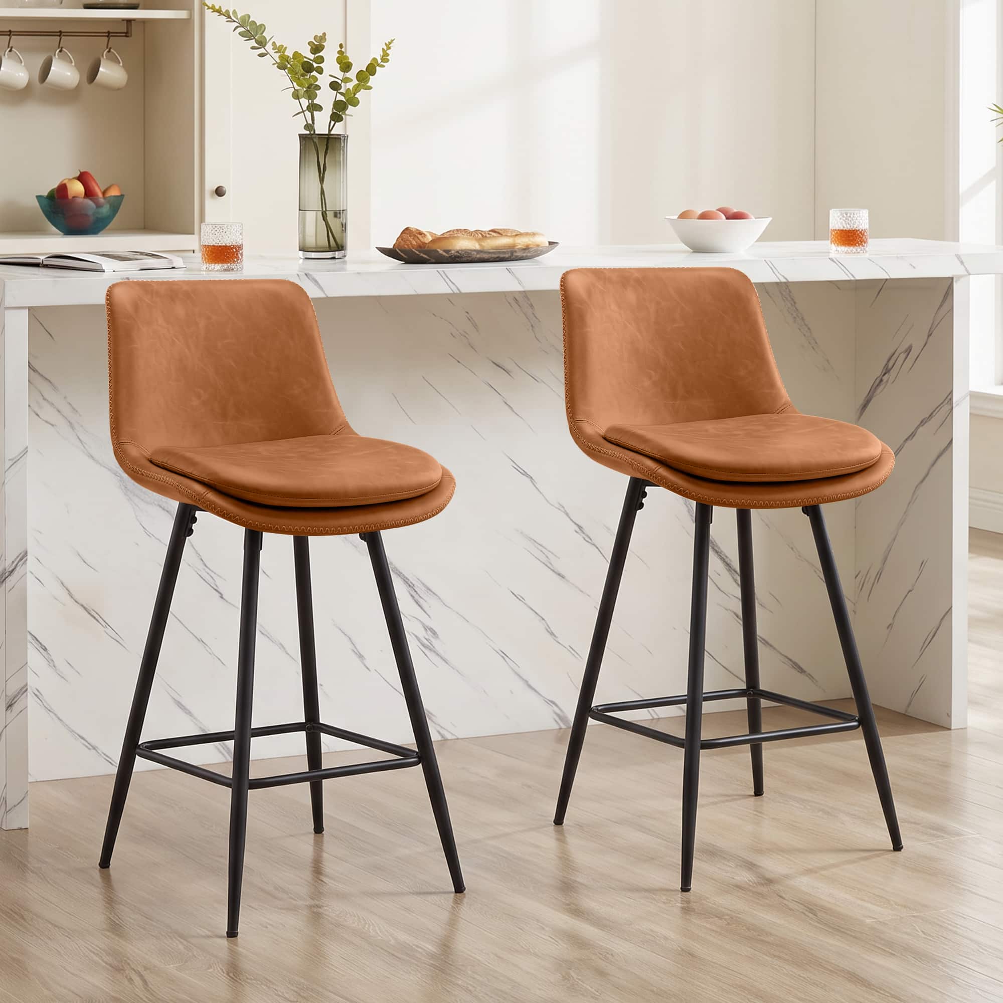 KERDOM - 26'' Height Bar Stools Set of 2/3/4, PU Leather Kitchen Island Chairs for Home Pub, Tall Dining Chair Cafe Counter Stool - 2pcs