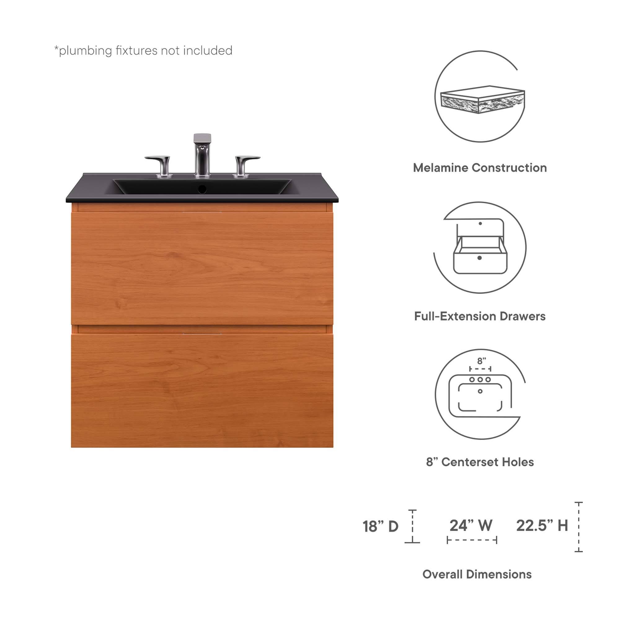*plumbing fixtures not included  
Melamine Construction  
Full-Extension Drawers  
8" Centerset Holes  
18" D x 24" W x 22.5" H Overall Dimensions