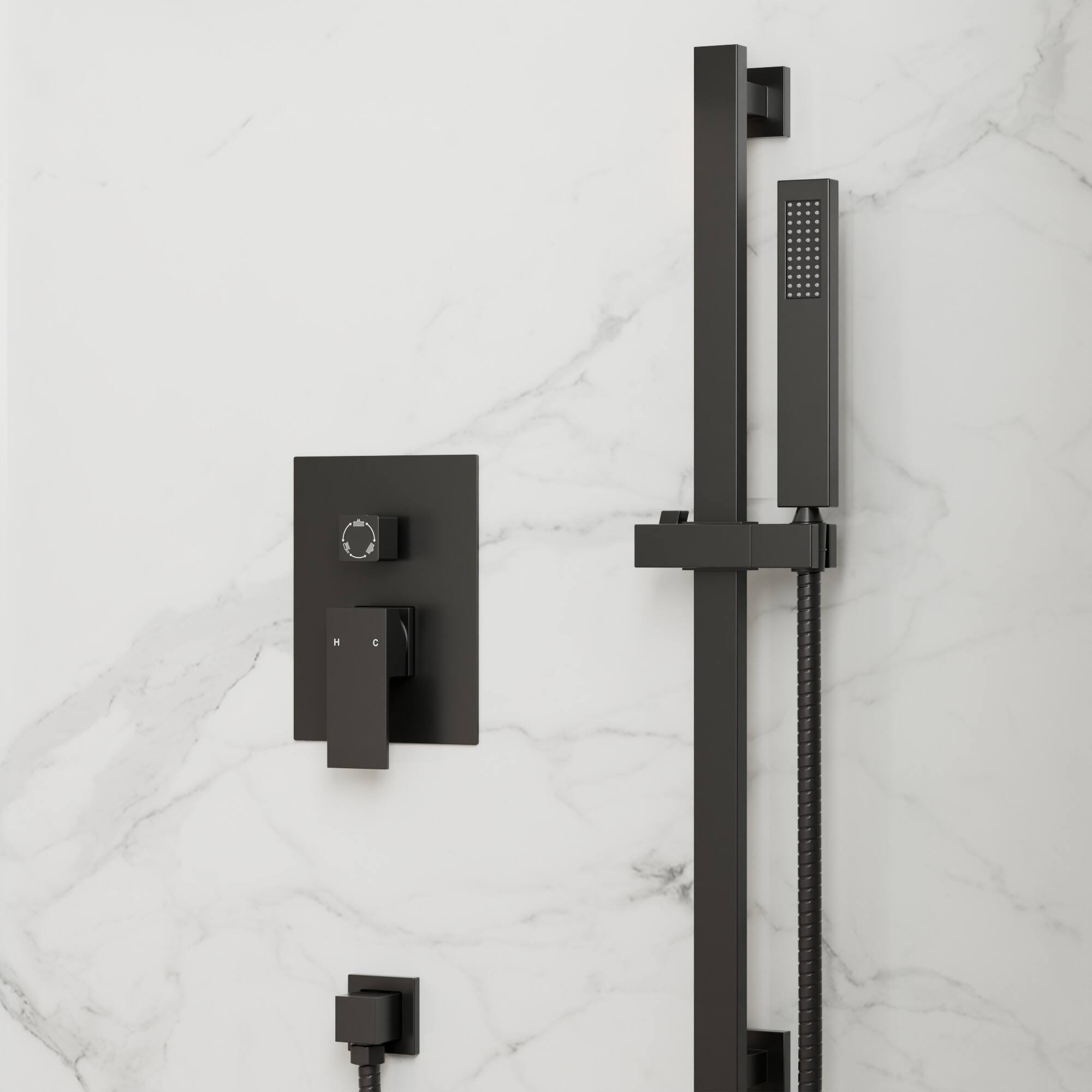 Alt View 8. GRANDJOY - 10" Wall Mount Shower System with Handheld Spray, Slide Bar, and Pressure Balance Valve for Modern Bathroom - Matte Black.