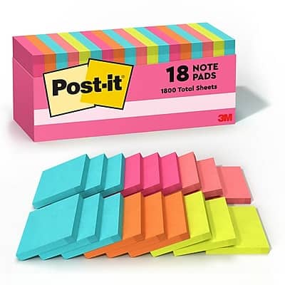 Post-it - Notes, 3" x 3", Poptimistic Collection, 100 Sheet/Pad, 18 Pads/Pack (65418CTCP) - Assorted