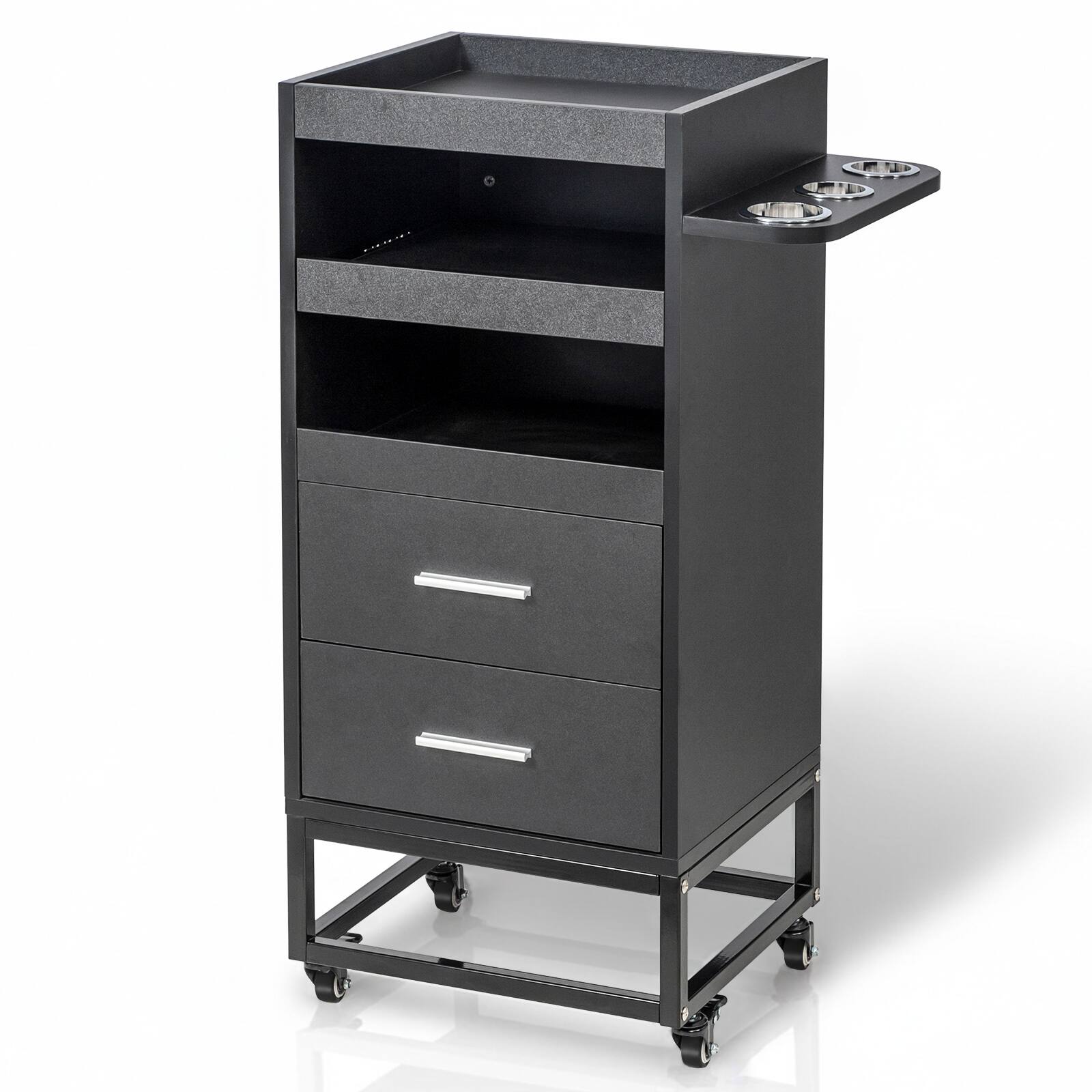 Front. Winado - Beauty Salon Trolley Cart, Rolling Hair Cart with Lockable Wheels, 2 Drawers, Ergonomic Handle - Black.