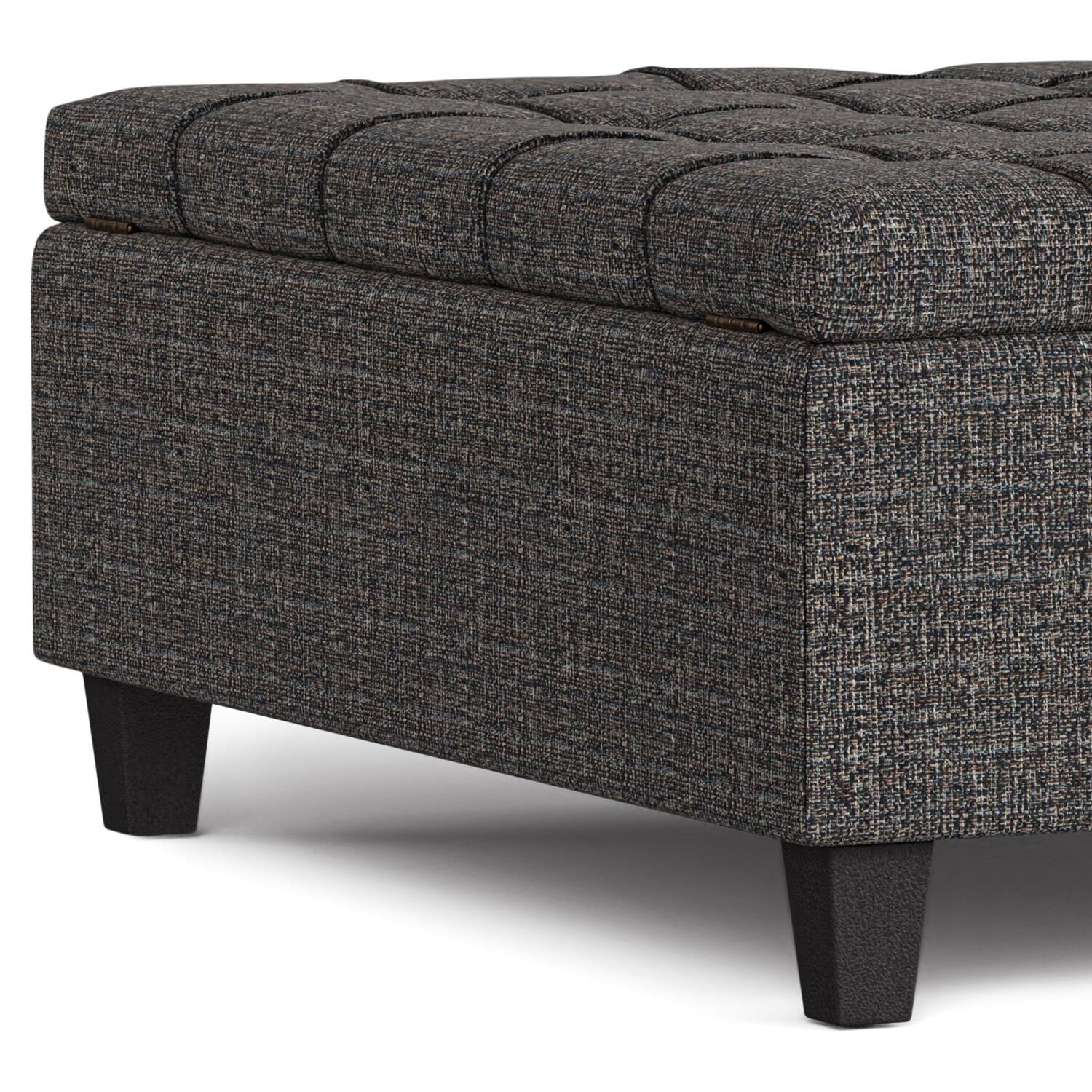 Alt View 5. Simpli Home - Harrison 40 inch Wide Transitional Square Large Coffee Table Storage Ottoman in Ebony Polyester Tweed, Assembled - Ebony.